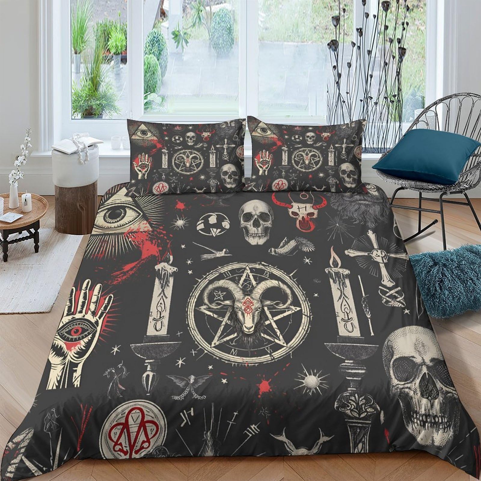 Ctjqhvkz Style-10 3D Printed Occult Skull Fitted Sheet Microfiber Soft Gothic Pentagram Mattress Cover Bedroom Decor Anti-Dust Easy Care Single（135X200cm）