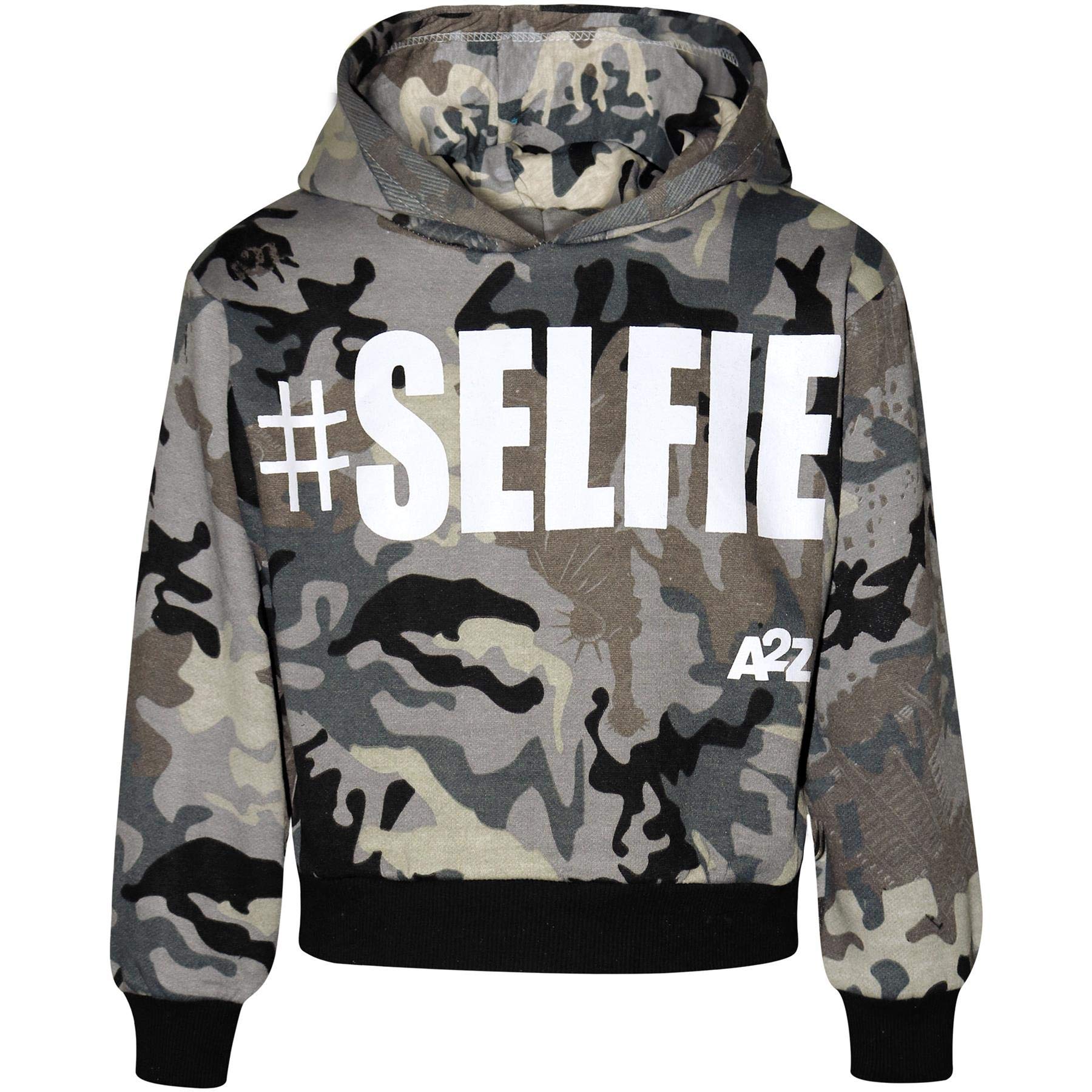 A2Z 4 Kids Enfants Filles Garçons Survêtement Designer Gris #Selfie Imprimer Toison Encapuchonné Crop Top Bottom Jogging Costume Joggers Âge 5-13 Ans