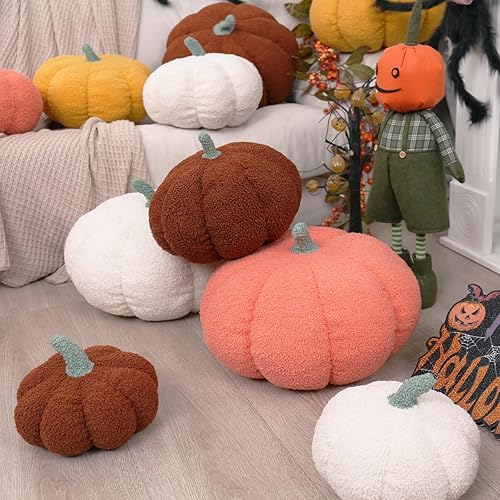 Miniatura 7 de RoseCraft Almohadas de calabaza, 3 piezas, cojines de otoño, decoraciones de Acción de Gracias, felpa esponjosa de otoño, suministros de sofá,