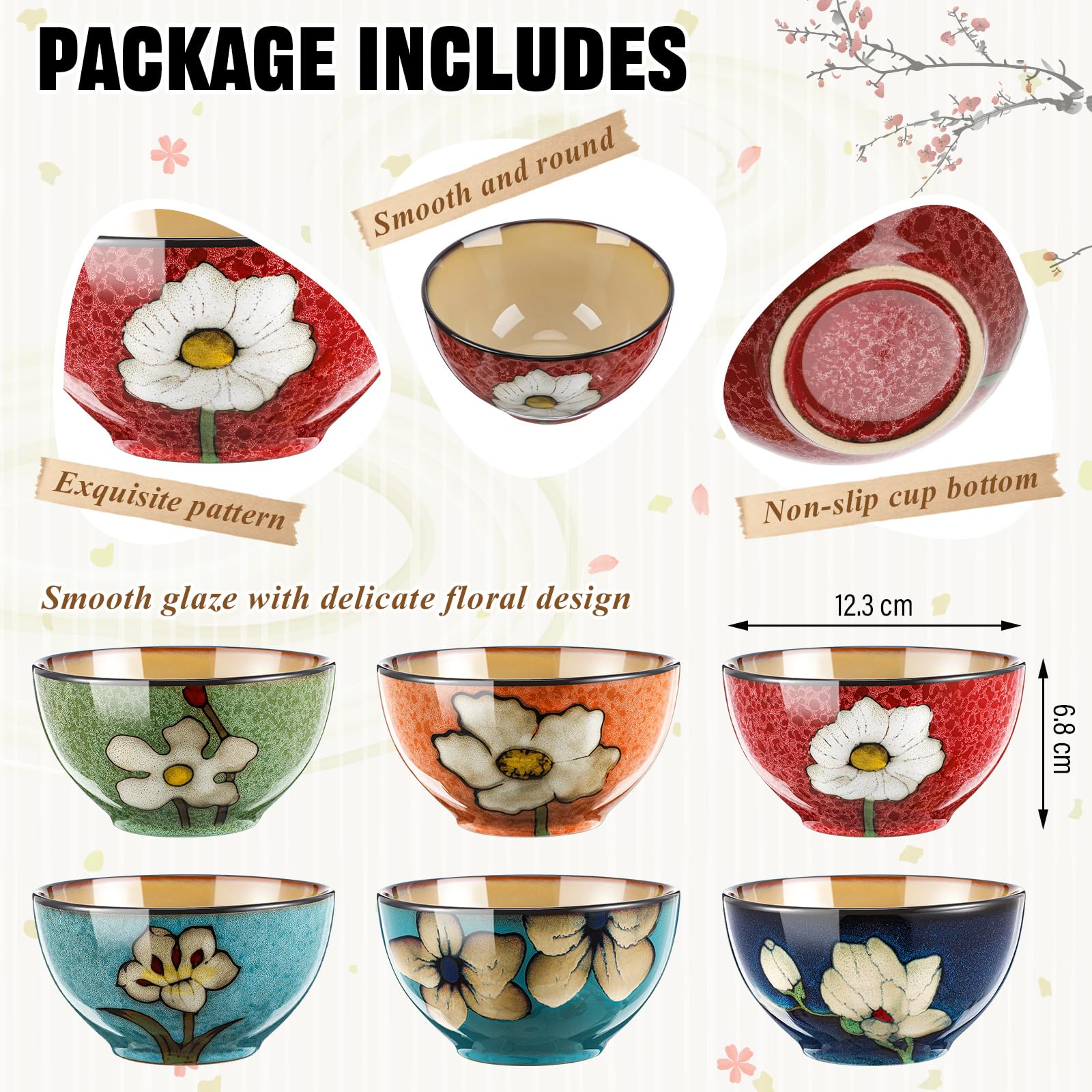 Zestaw 6 misek ceramicznych, ramen, płatki śniadaniowe, nadają się do kuchenki mikrofalowej i zmywarki, idealne na śniadanie, lunch, kolację, sałatkę, makaron, do serwowania zupy