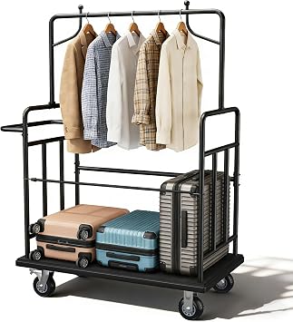 Luggage Cart,Heavy-Duty Steel Luggage Trolley with 360Silent Wheels,1100LBS Load Hand Truck,Anti-Collision Strip for Hotel Bellman,Airport & Resort Use,Smooth-Rolling Platform Dolly