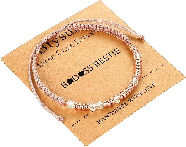 Btysun Morse Code Bracelets for Women Christmas Gift Stocking Stuffers for Teens Pink Braided Bracelets Inspirational Best Friend Birthday Gifts for Her High School Graduation Gifts for Her 2025 Mom Bracelet Jewelry
