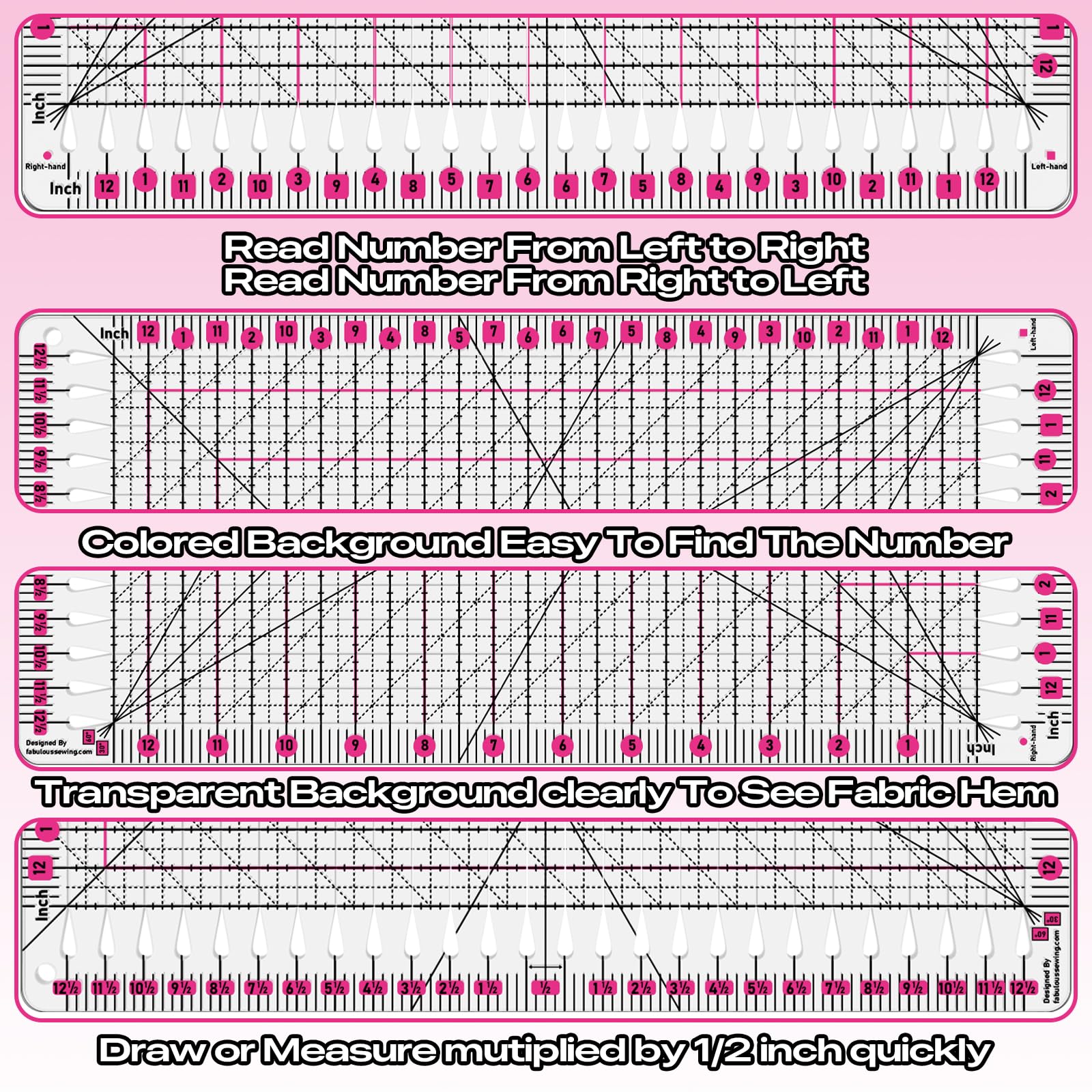 Righello per trapuntatura | Righello scanalato per trapuntatura | Righello per trapuntatura e taglio di tessuti, cucito e patchwork | Righello acrilico per trapunta con misure