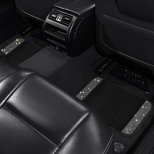 Miniatura 8 de Tapetes de piso de diamantes de imitación brillantes para automóvil, tapetes de piso de automóvil de cristal brillante con almohadilla