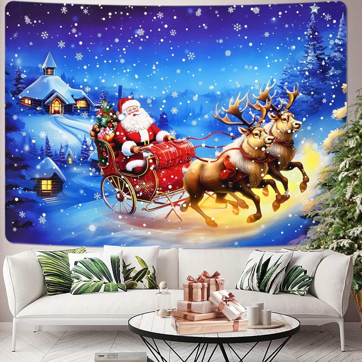 Amazon.co.jp: Shiny Flower クリスマスタペストリー サンタクロース