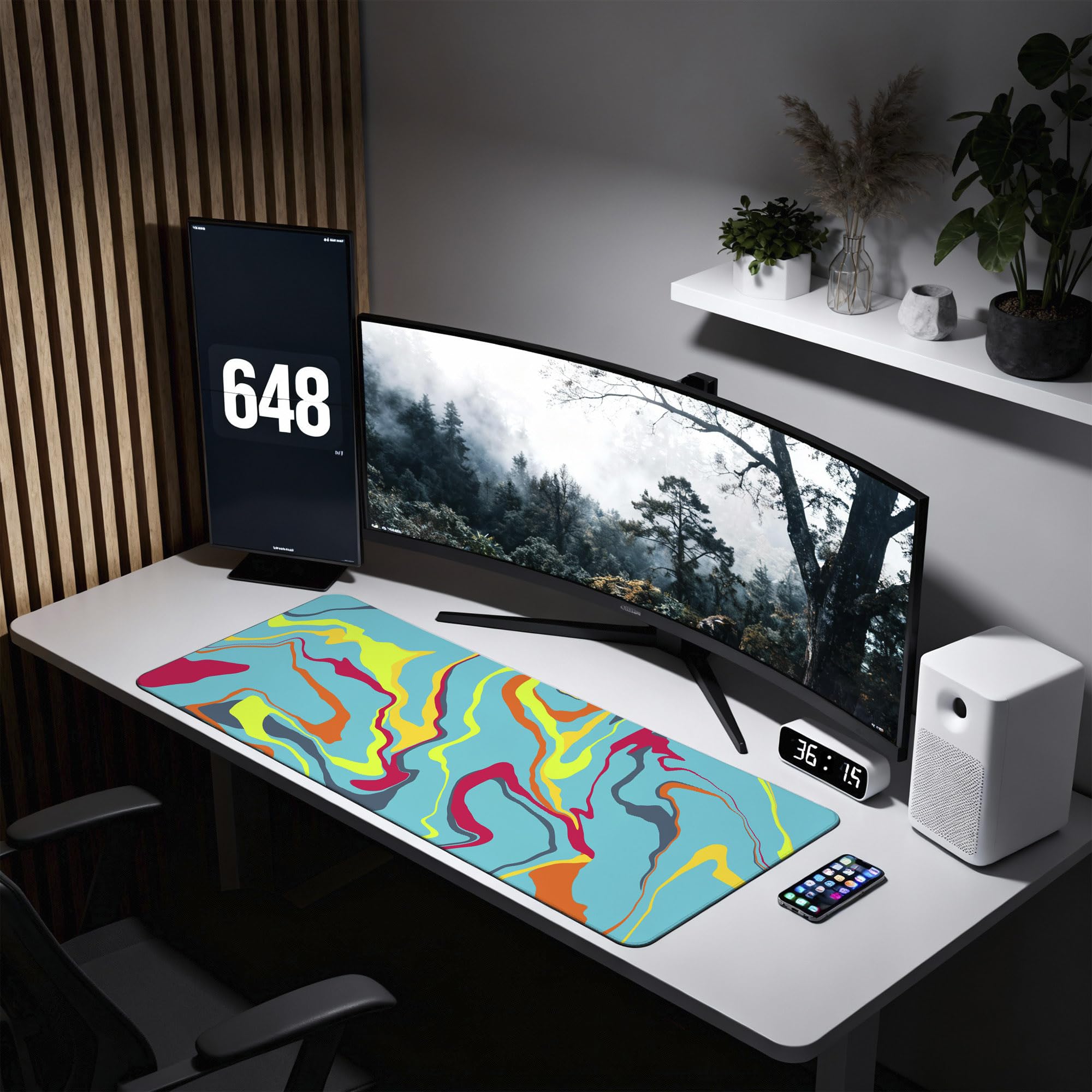 SoulAbiti Cyan Abstract Colorr Surge Extended Desk Pad (36x14 Inch) - Fluid Art XXL Mouse Pad - Non-Slip Rubber Base & Stitched Edges 4