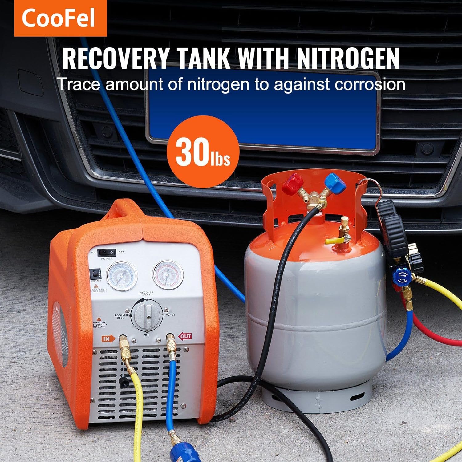 30lb Refrigerant Recovery Cylinder Tank – 400 PSI Liquid Rated Y Valve Reclaim Tank for R134a, HVAC, Car AC, Refrigerator, Leak-Free & Durable