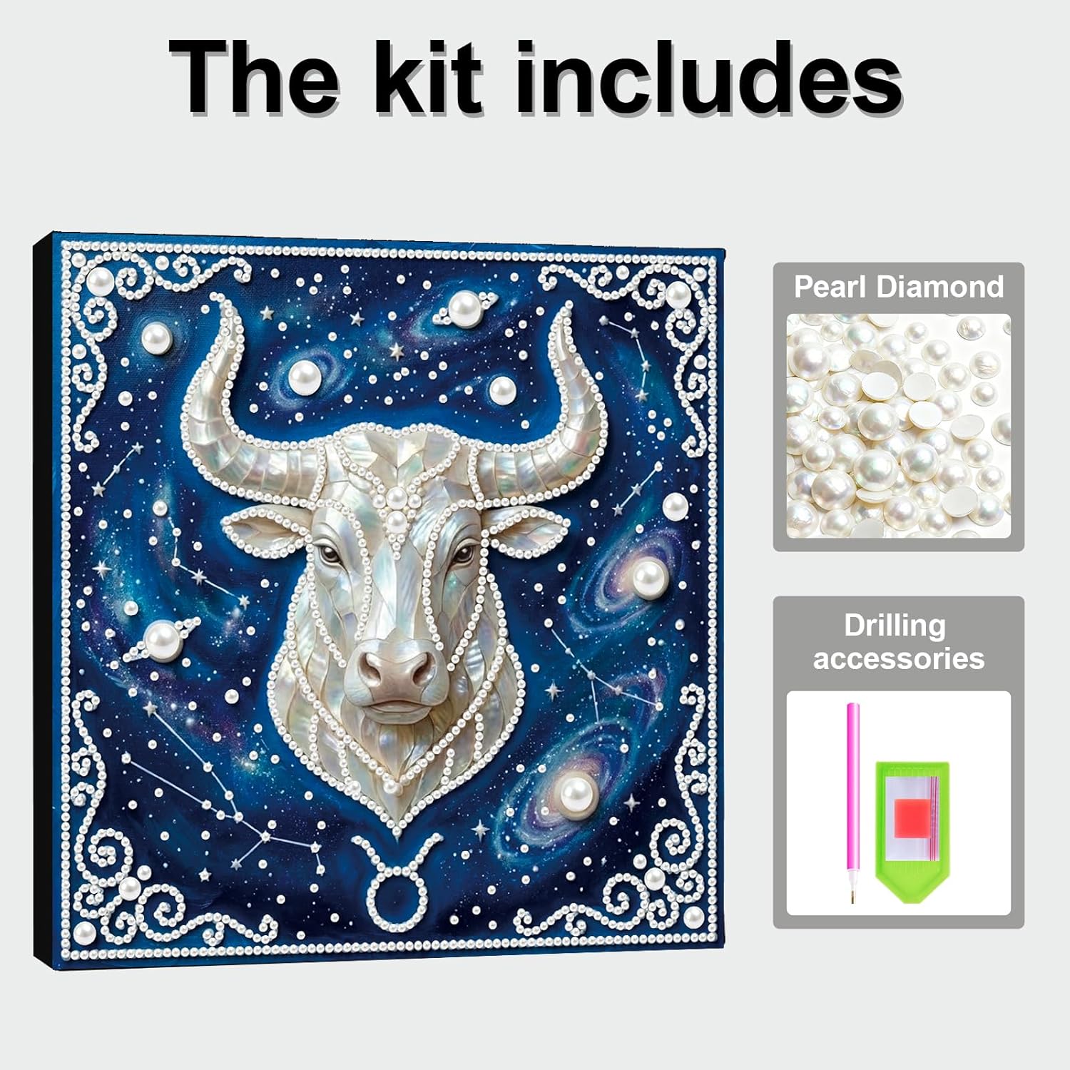 DIY Taurus Constellation Pearl Diamond Art Painting Kit for Adults Beginners Gift Idea Home Wall Decor Pearl Gem Paintings Picture Arts Craft 25x25cm with Frame