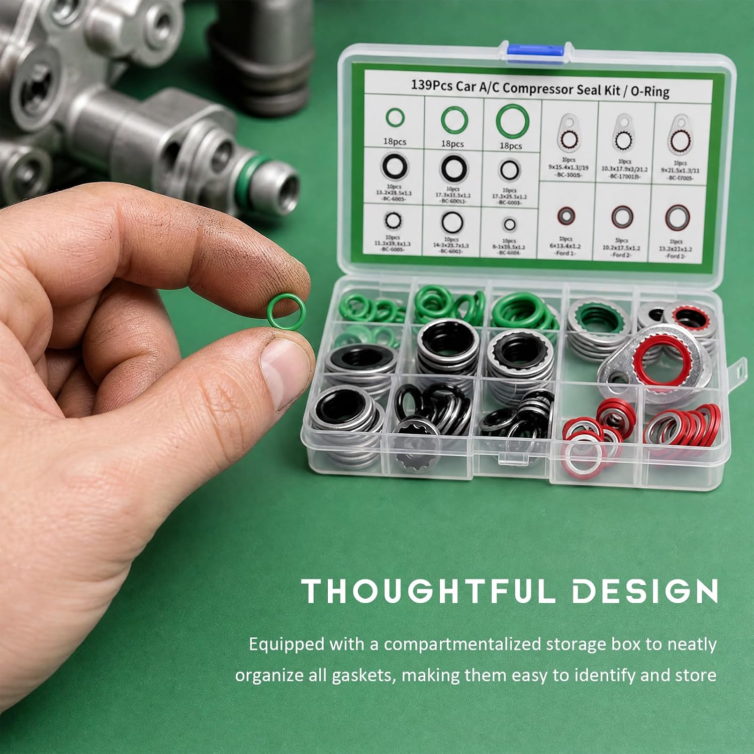 139PCS AC O Ring & Gasket Seal Kit, 30 Sizes A/C Sealing Assortment Kit Contains 54 Rubber O-Rings & 85 Spacers, Professional AC Compressor Washer Set for Seal Improvement