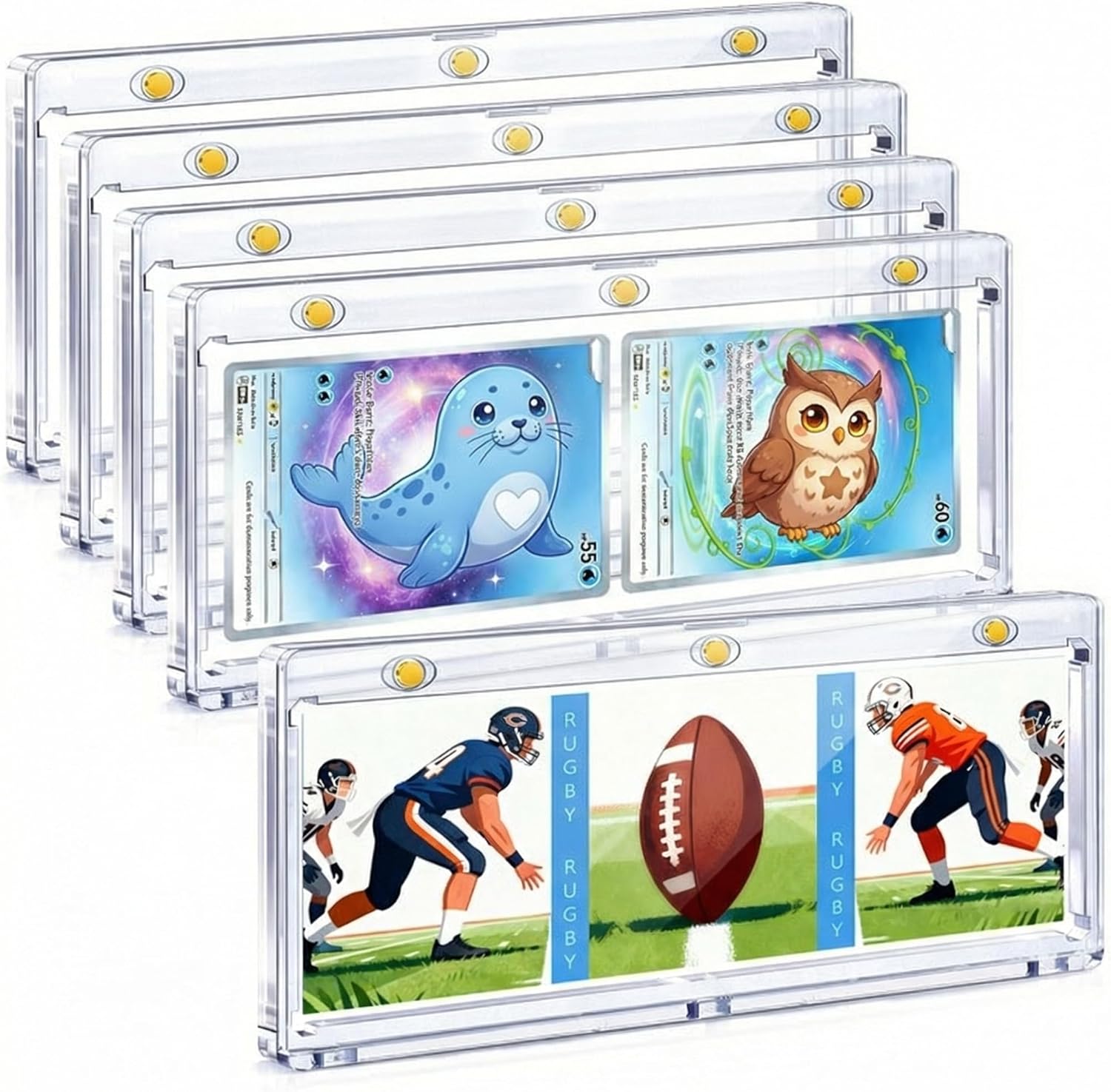 5-Pack 187mm Magnetic Booklet Card Holder: 175PT Triple Booklet Card Holder with Ultimate U-V Protection, One Touch Horizontal/Vertical Trading Card Protector for National Treasures, Playbook Cards