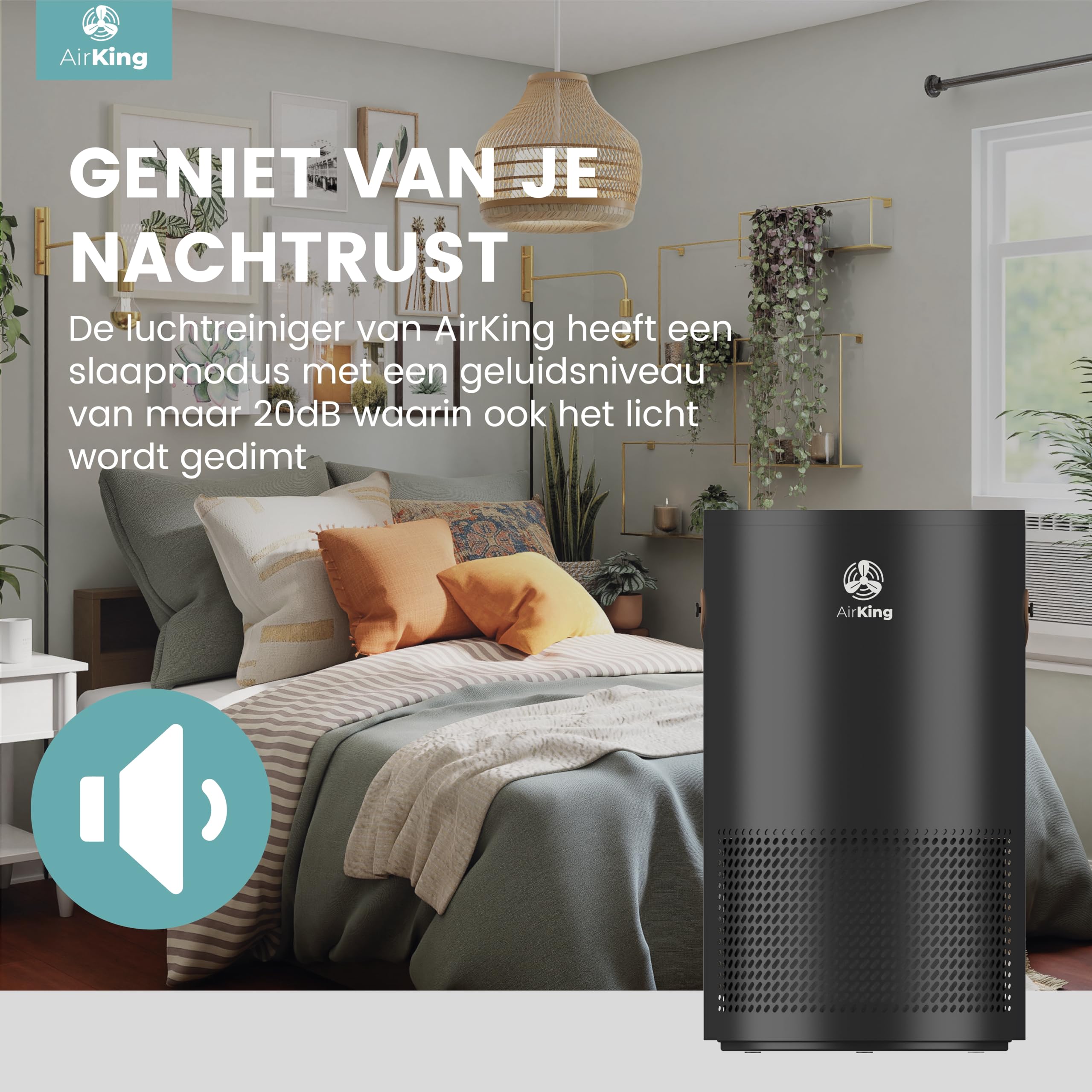 AirKing Oczyszczacz powietrza HEPA 13 + filtr węglowy, filtr UV-C, jonizator, oczyszczacz powietrza przeciw roztoczom, katarowi siennemu, alergiom i kurzowi, 230 m³/h