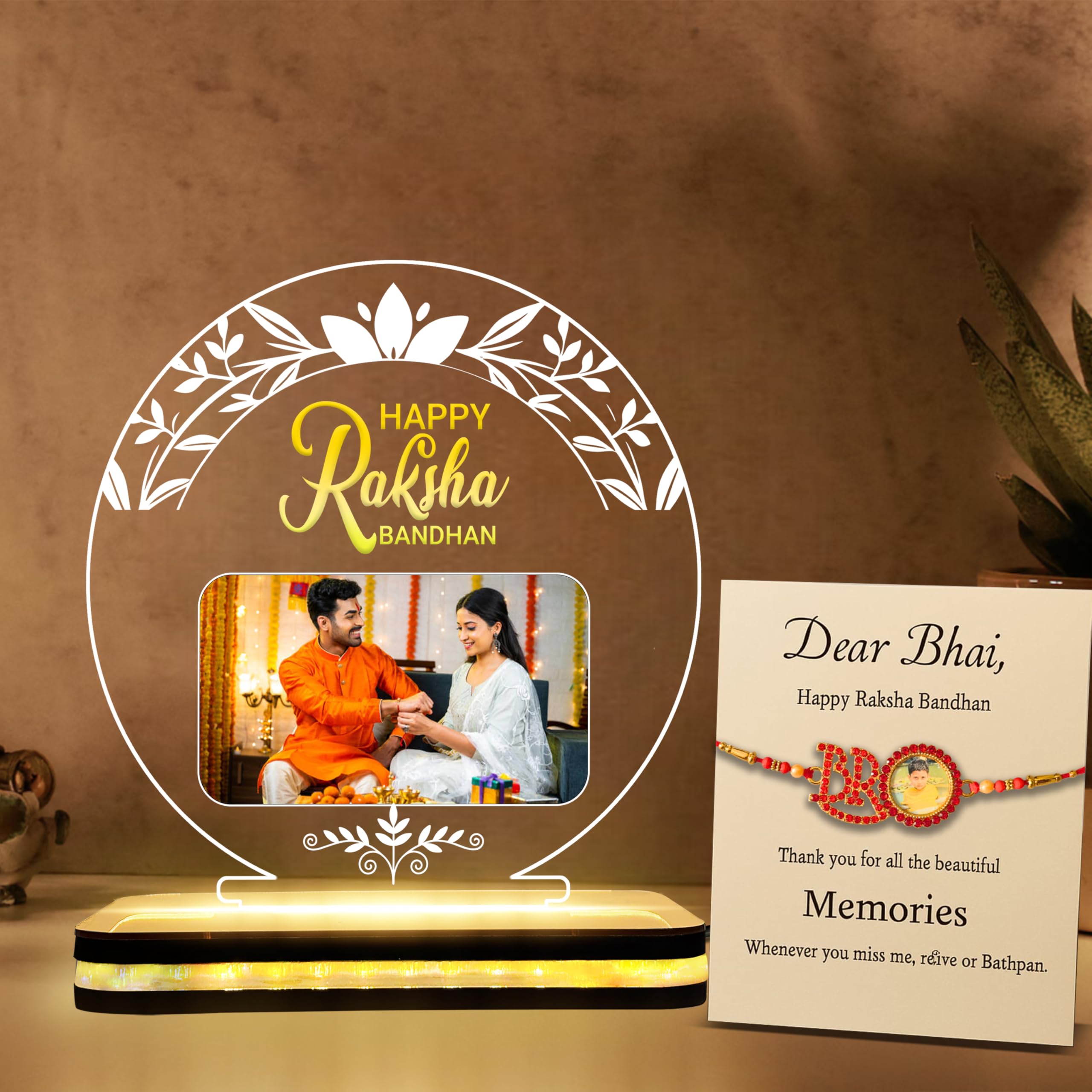 DECOCRU Acrylic Rakhi Gift | Cutomise Photo with Name | Happy Rakhi Lamp | Rakshabandhan Gift Ideas for Sister, Brother | Night Light LED Lamp | Circle Shape Decore (5.5 x 5.5) inches-image-27