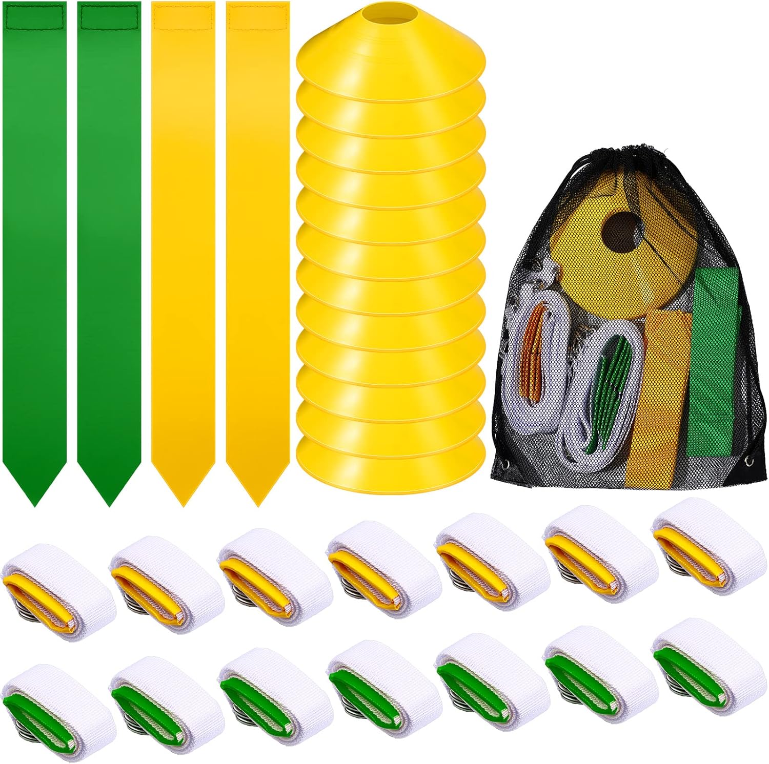 Flag Football Set, 14 Player Adjustable Belts with Cones Includes 14 Easy Tear Away Belts, 28 Football Flags, 12 Cones, 1 Carrying Bag for Youths, Adults Sport Team Training