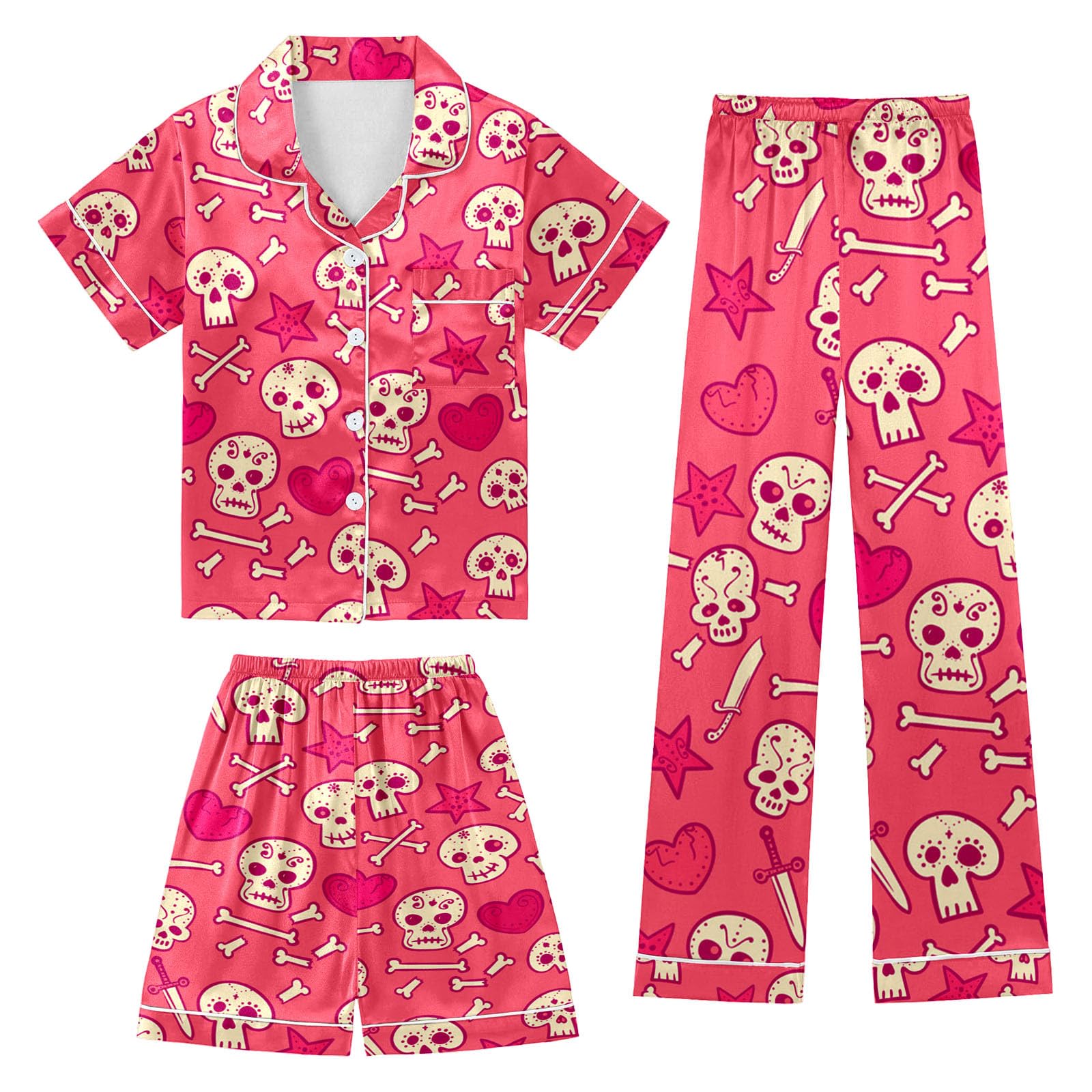 Generisch -Outfit-Set Satin Seide mit Halloween-Print bequeme Loungewear für Alltag Entspannen im Haus ideales -Set für tägliche Nutzung