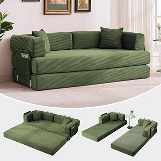 IDEALHOUSE 5-in-1 Convertible Corduroy Modular Sleeper Sofa Bed – 78.8" Wide Loveseat Couch, Adjustable Armrests, Sturdy Frame, Pillow Included, Collapsible Floor Sofa for Living Room, Bedroom, Guest