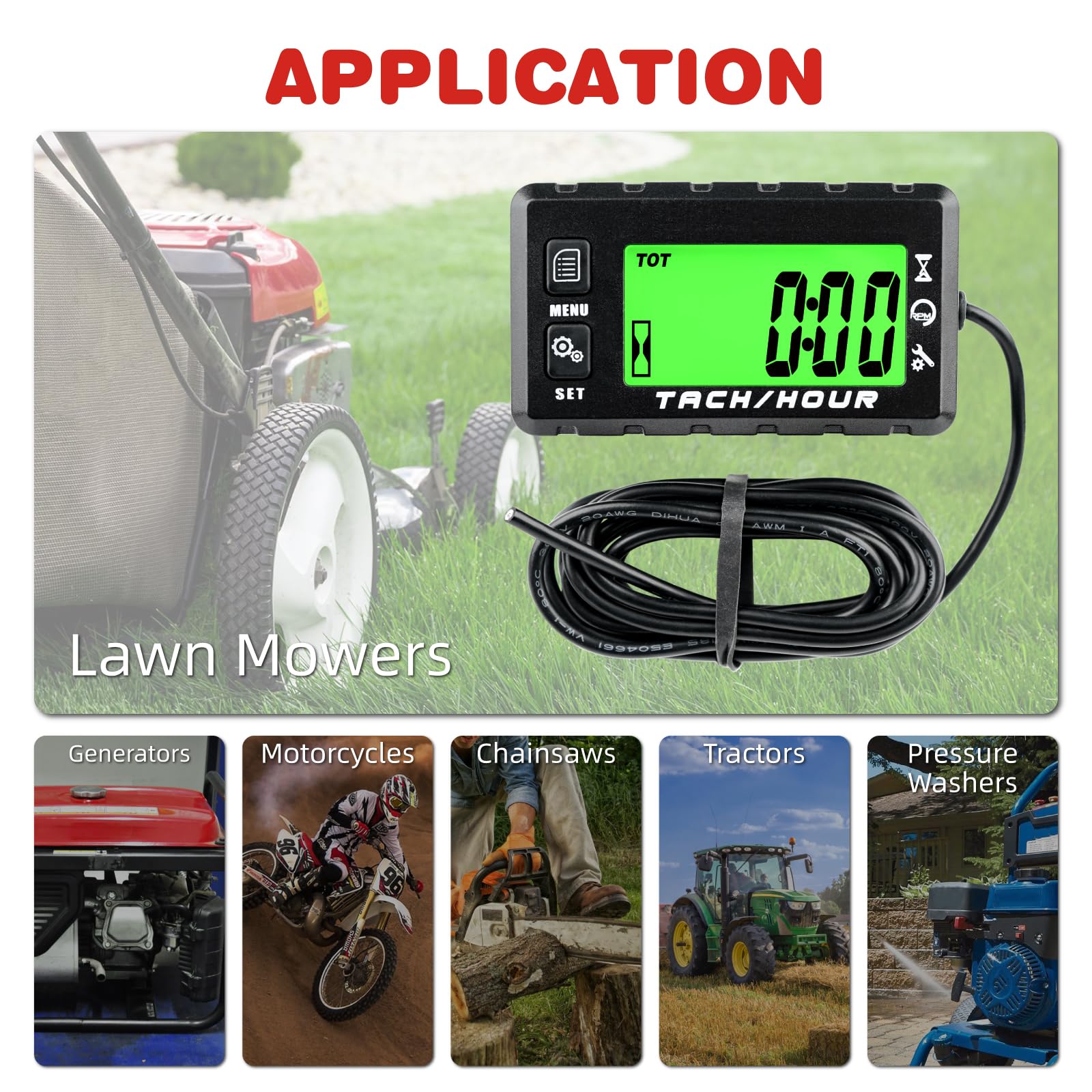 HM058 Compteur d'heures numérique Rappel SVC Fonction Bluetooth Utilisé pour tondeuses à gazon, motos, tracteurs, nettoyeurs haute pression, tronçonneuses, motoneiges et