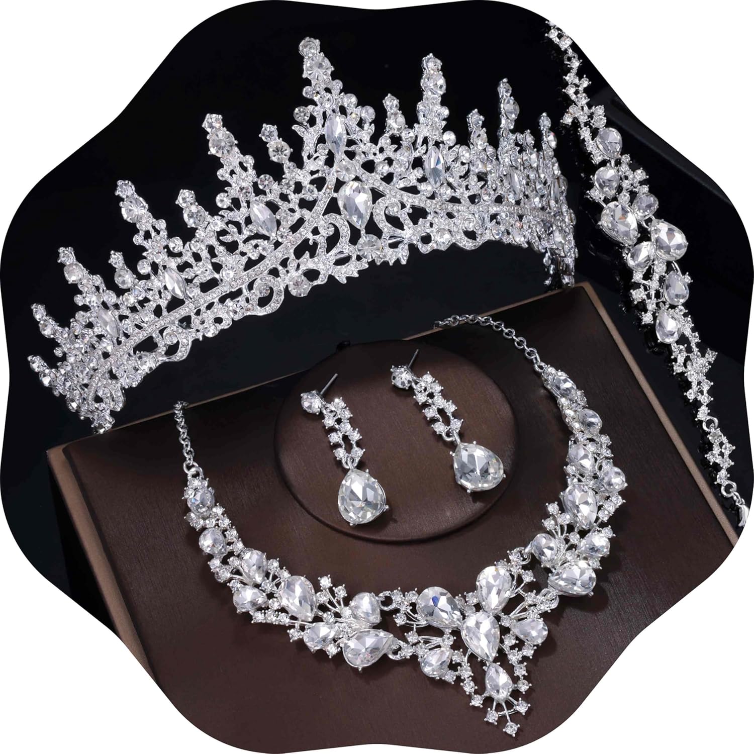 Kamirola Tiaras and Crowns for Women,Tiaras Earrings Necklace, Crystal Bridal Jewelry Set（TR83