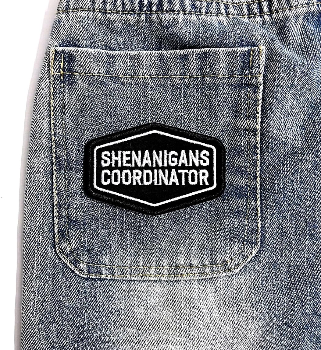 (3Pcs) Shenanigans Coordinator Iron-On Embroidered Patch, Black and White Skeleton Design, Set for Jackets, Backpacks, Hats, Vests – 3 Inch