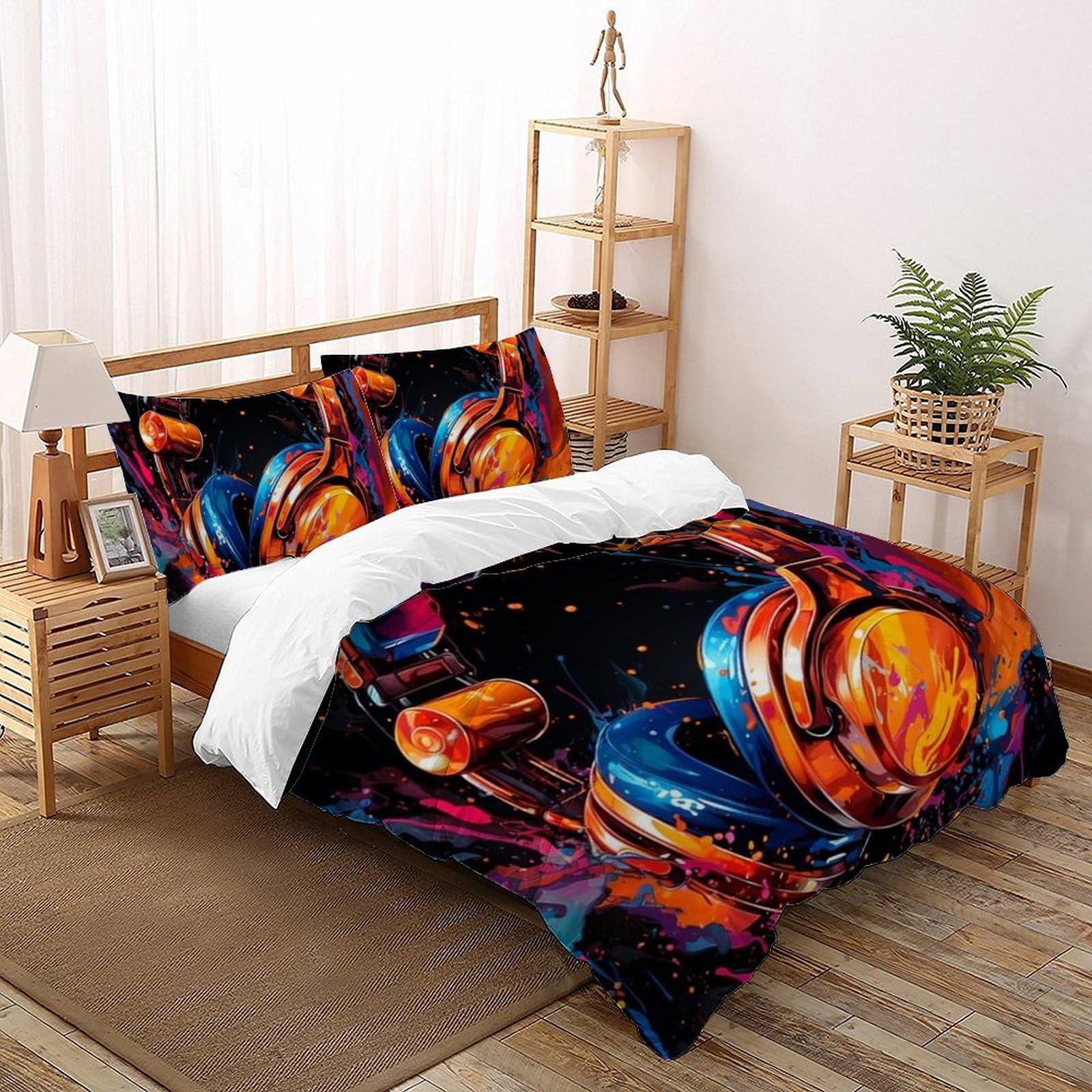 Parure de lit 100% coton double motif écouteurs splash 3D 200x200cm douceur