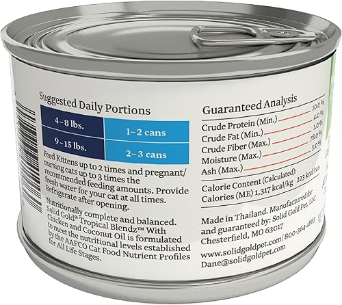Miniatura 6 de Solid Gold Wet Cat Food Paté para gatos adultos y mayores, aceite de pollo y coco real, alto contenido de proteínas, sin granos, para una digestión