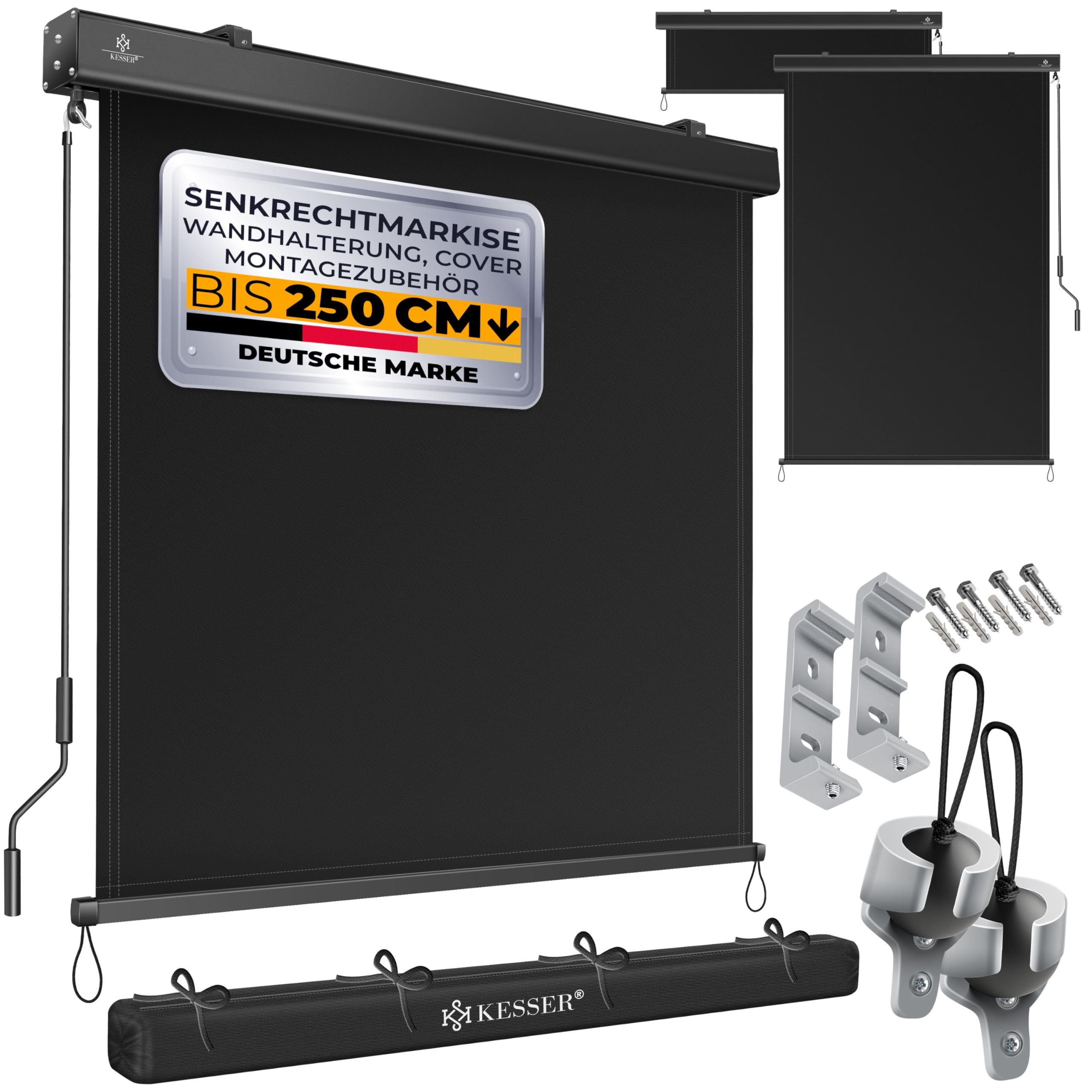 KESSER® Senkrechtmarkise 140x250cm Außenrollo Handkurbelmechanismus Balkonrollo Sonnen-und Sichtschutz Beschattung Sonnenschutz mit Kurbel Markisenkasten Balkon & Terrasse inkl Montageset & Abdeckung