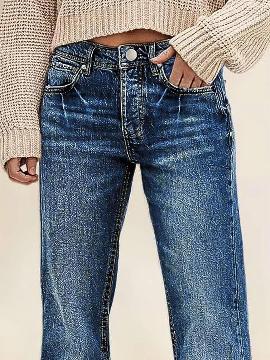 Flamingals Straight Leg Boyfriend Jeans for Women Trendy Mid Rise Wash Stretchy Casual Baggy Jeans - Image 4