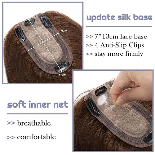 Miniatura 4 de S-noilite Toppers para el cabello para mujer con cabello fino, 100% cabello humano real, sin flequillo, 2.8 x 5.1 in, base de seda, postizos con