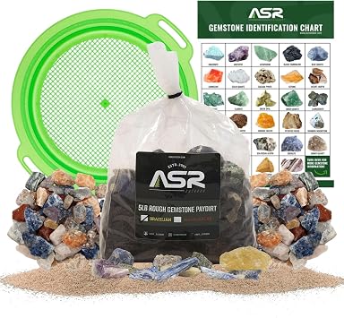 ASR Outdoor 5lb Rough Gemstone Mining Kit Geology Paydirt Classifier and ID Chart Brazilian
