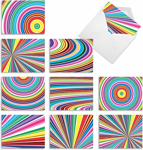 The Best Card Company - 10 tarjetas de agradecimiento coloridas con sobres de 4 x 5.12 pulgadas, patrones fascinantes de colores brillantes,