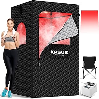 KASUE Infrared Sauna Box, Portable Steam Sauna with 3L Steamer, 5-Layer Waterproof, Thermal Insulation, Folding Chair, for Home Spa, Indoor & Outdoor(Black)
