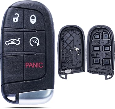 SUPALAND Key Fob Shell Case Replacement Fits for Jeep Grand Cherokee Compass Dodge Dart Durango Journey Chrysler 300 2014-2020 Keyless Entry Remote Control 5 Button Pad Cover Uncut Key