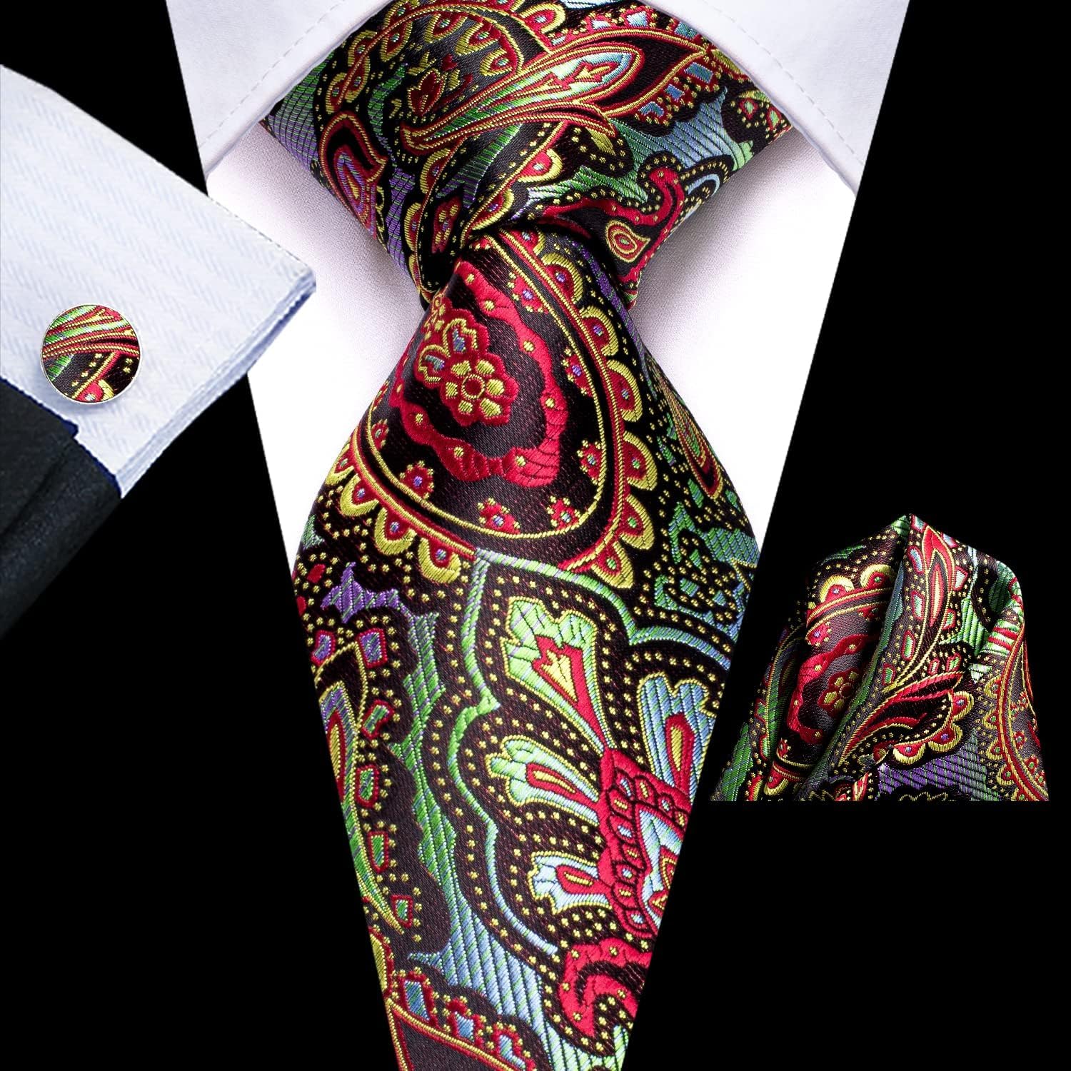 Dubulle Mens Paisley Striped Tie WOVEN Necktie for Men and Handkerchief Cufflinks Set Wedding Formal Business - Image 3