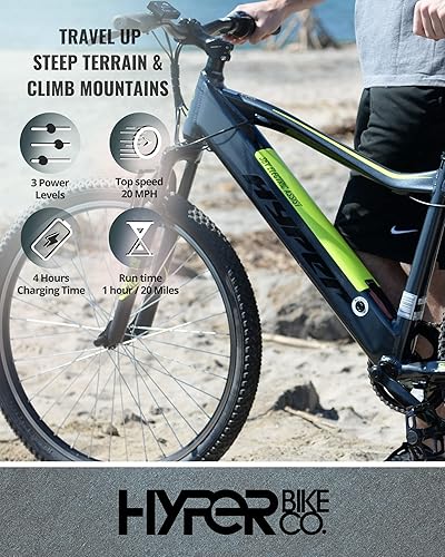 Miniatura 4 de Hyper E-Ride Bicicleta de montaña eléctrica para adultos de 26 pulgadas. Batería de 250 W, 36 V, bicicleta eléctrica de montaña con Shimano de 6