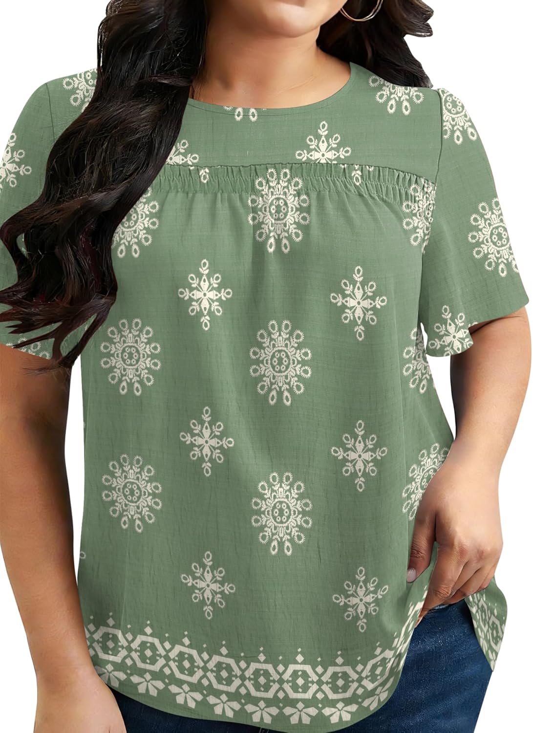 Micoson Womens Plus Size Tops Short Sleeve Dressy Chiffon Blouses Crewneck Shirts Loose Flowy Pleated Tunic