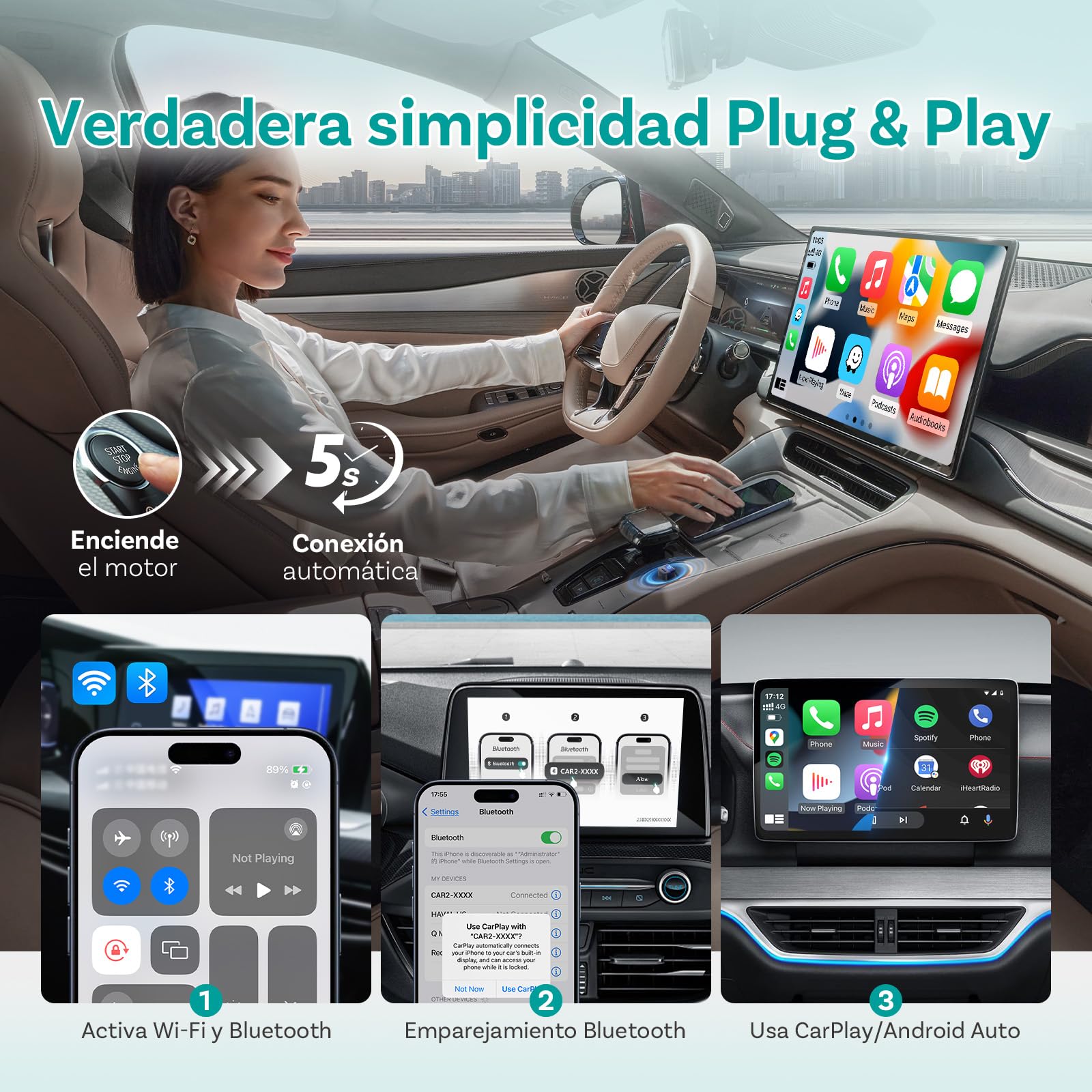 (2026 Nuevo) OTTOCAST 2 en 1 Adaptador Inalámbrico CarPlay y Android Auto, Ottocast Mini Pico con Desconexión con un Solo Toque, BT 5.4, Plug & Play para Coches con CarPlay/Android Auto de Fábrica