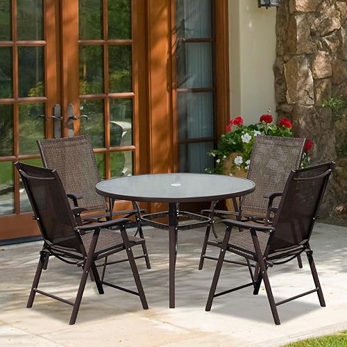 Miniatura 7 de BPS Sillas plegables para patio, paquete de 4 sillas de comedor portátiles de textileno para exteriores, para campamento, playa, jardín, piscina,