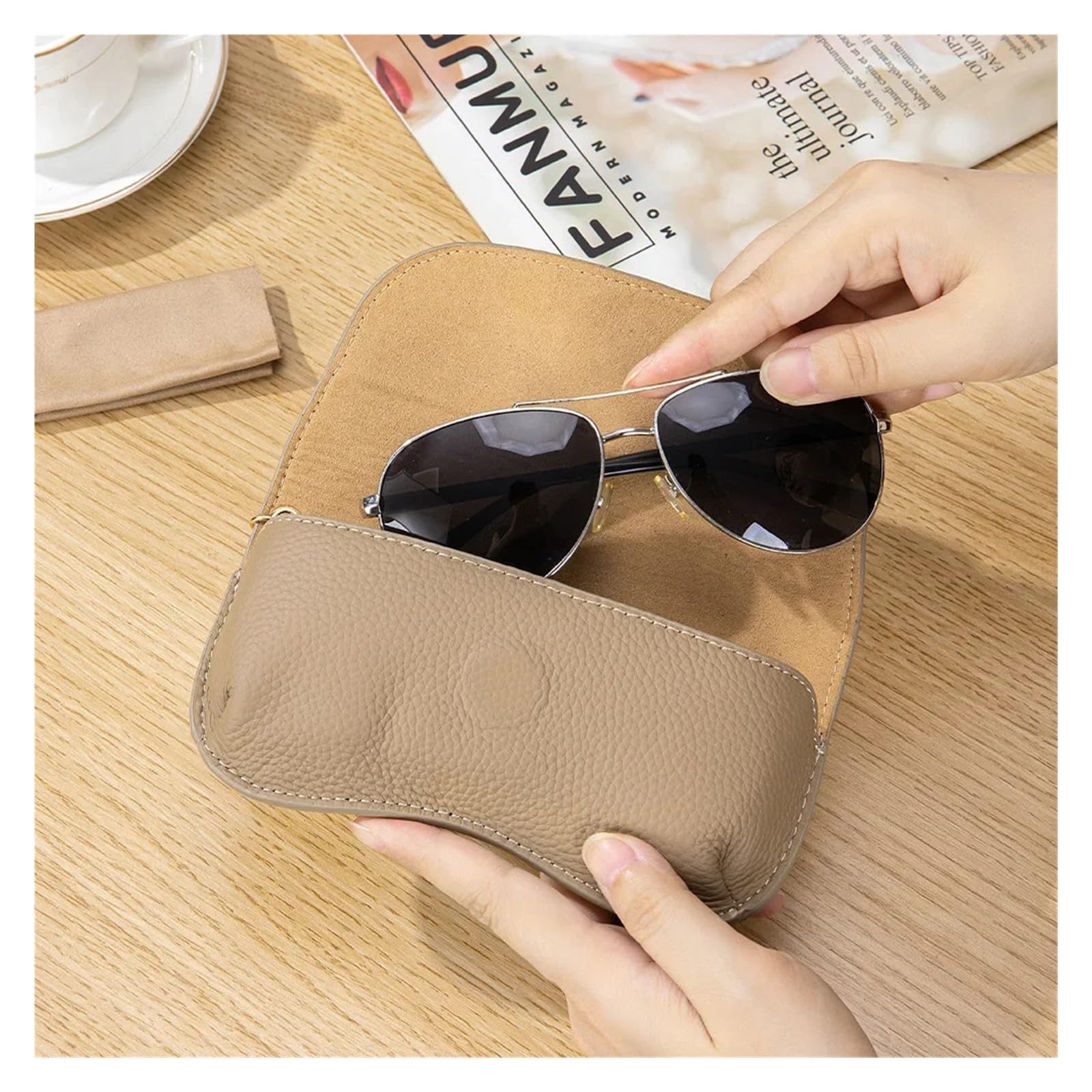 Étui de Luxe en Cuir véritable for Lunettes de Soleil, 1 pièce, Coque de Voyage Simple, Pochette de Protection Solaire à clapet, Sac à Lunettes(Chocolate)