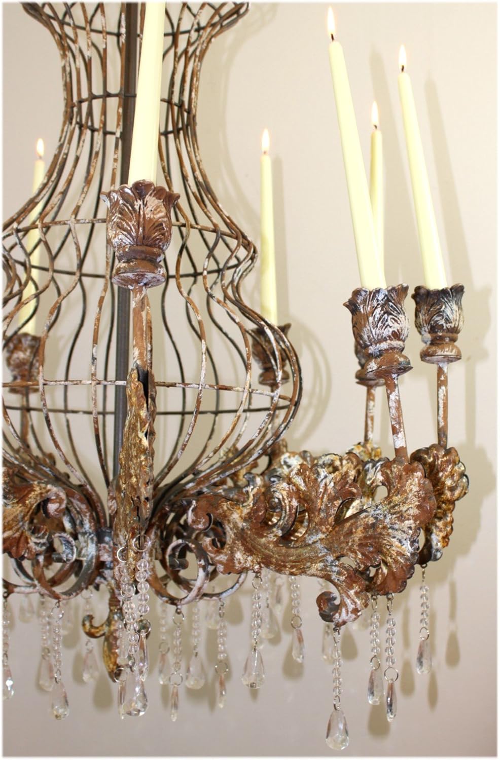 The King's Bay Huge Big Candle Rustic Tin Chandelier w Crystals for Home or Movie Studio Prop Old Finish