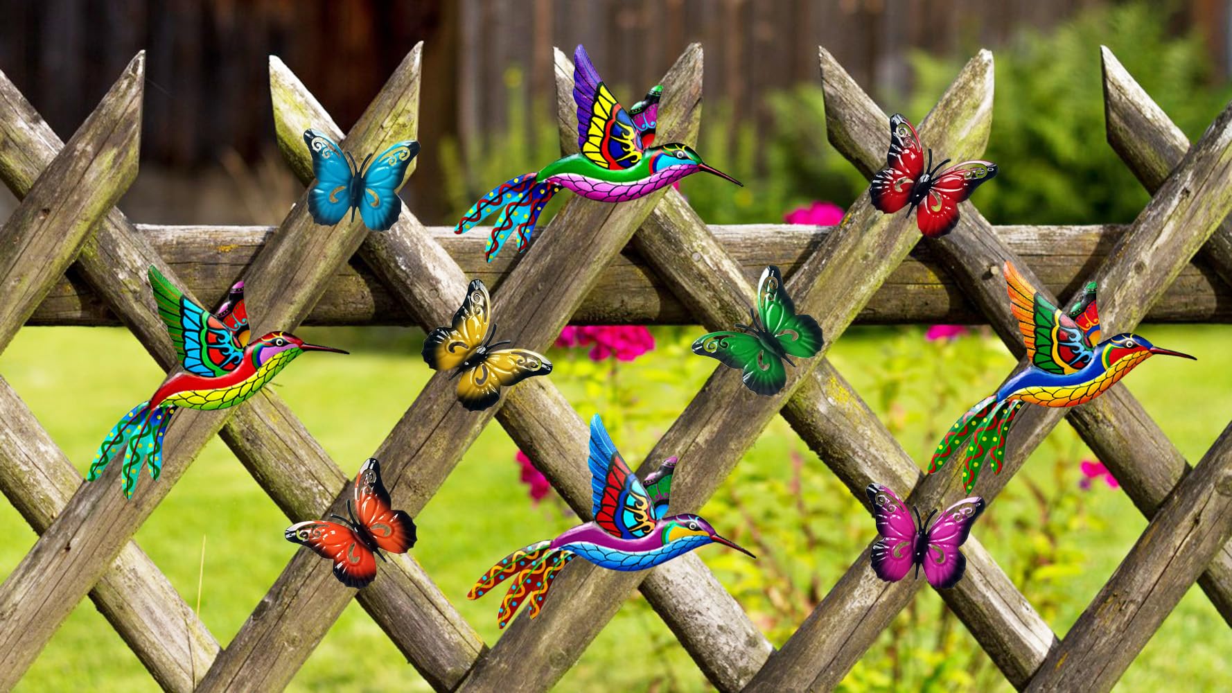 Tsilin Metal Garden Decor Set including 4 Pcs Metal Hummingbirds 6 Pcs Iron Butterflies Statues Wall Decor Wall Art Hanging Sculptures For Home Bedroom Outdoor Backyard Porch Tree Fence Decorations - Image 4
