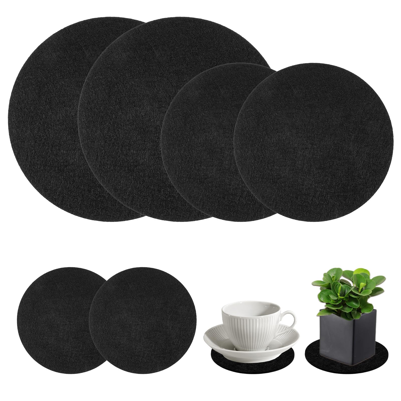 Molain6Pcs Plant Saucers, Round Felt Double Sided Absorbent Tray 4/6/8 inch Waterproof Plant Pot Mat for Gardening, Indoor, Coasters, Outdoor Pots, DIY Craft Supplies(Black)