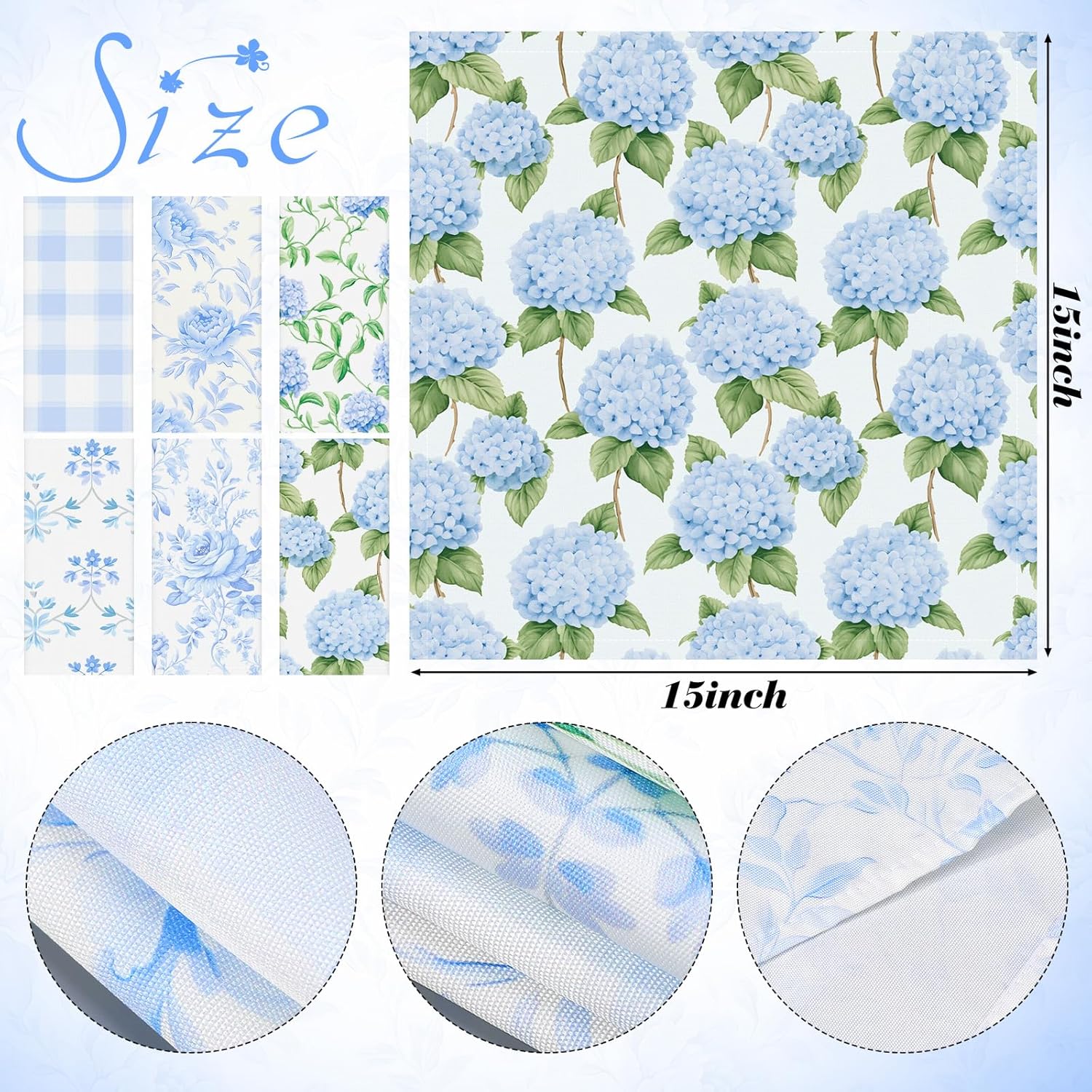 12 Pcs Floral Cloth Napkins 6 Patterns Washable Dinner Tea Party Napkins Reusable Plant Flowers Square Napkin Cotton Towel Decorative for Summer Wildflower Party(Blue Hydrangea)