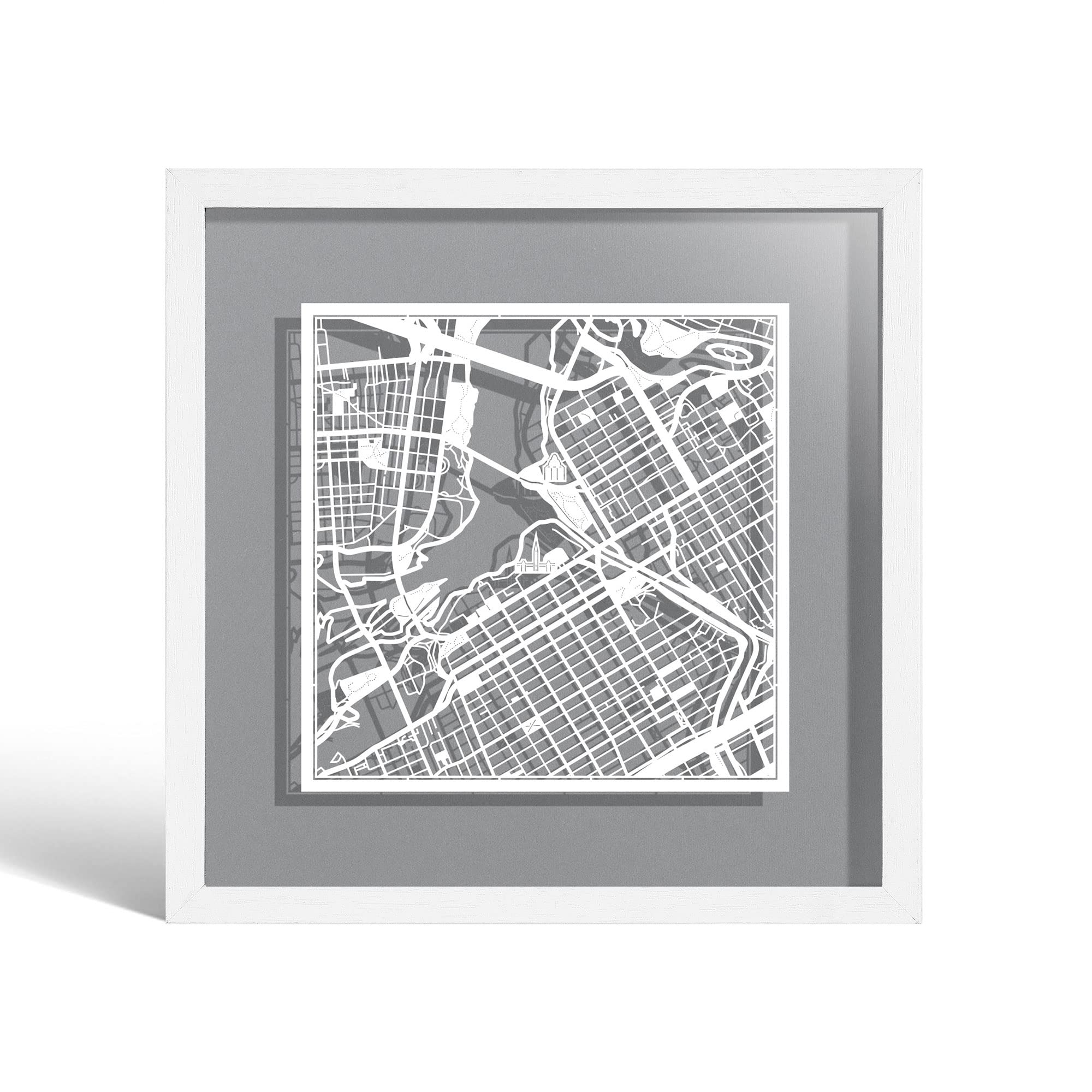 O3 DESIGN STUDIO Ottawa Paper Cut Map framed, White map, White frame, 9x9 inches, Gift Boxed, 4 background color, self-changing, Paper Art — image 1