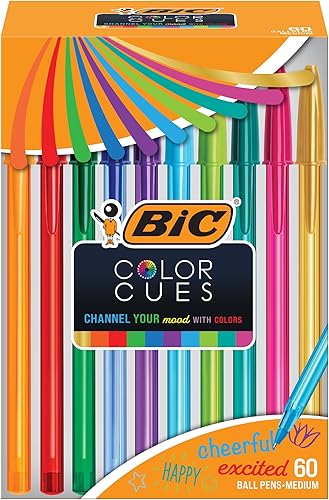 BIC Juego de bolígrafos Color Cues paquete de 60 unidades colores surtidos bolígrafos de colores divertidos para suministros escolares incluye