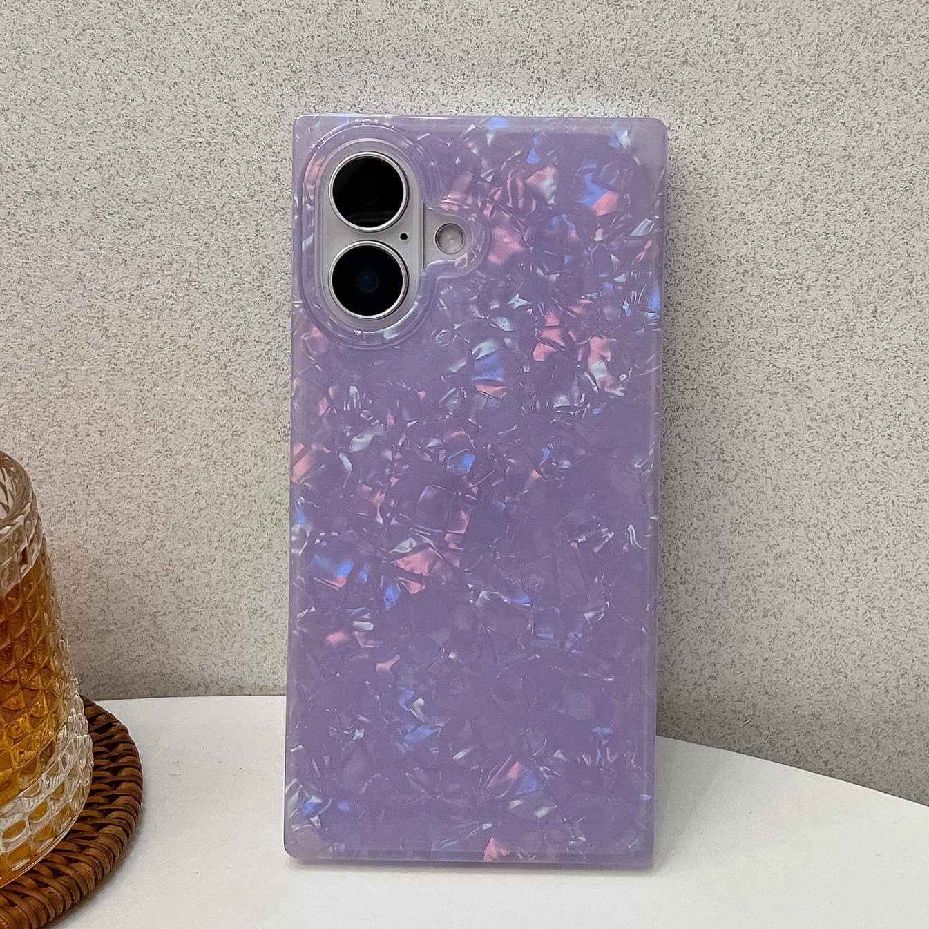 BANAILOA Compatible with iPhone 16 Case Rectangle for Women,Luxury Sparkle Colorful Shell Protective Soft Slim Girly Cover Designed for iPhone 16-6.1 inch (Purple Shell) - Image 4