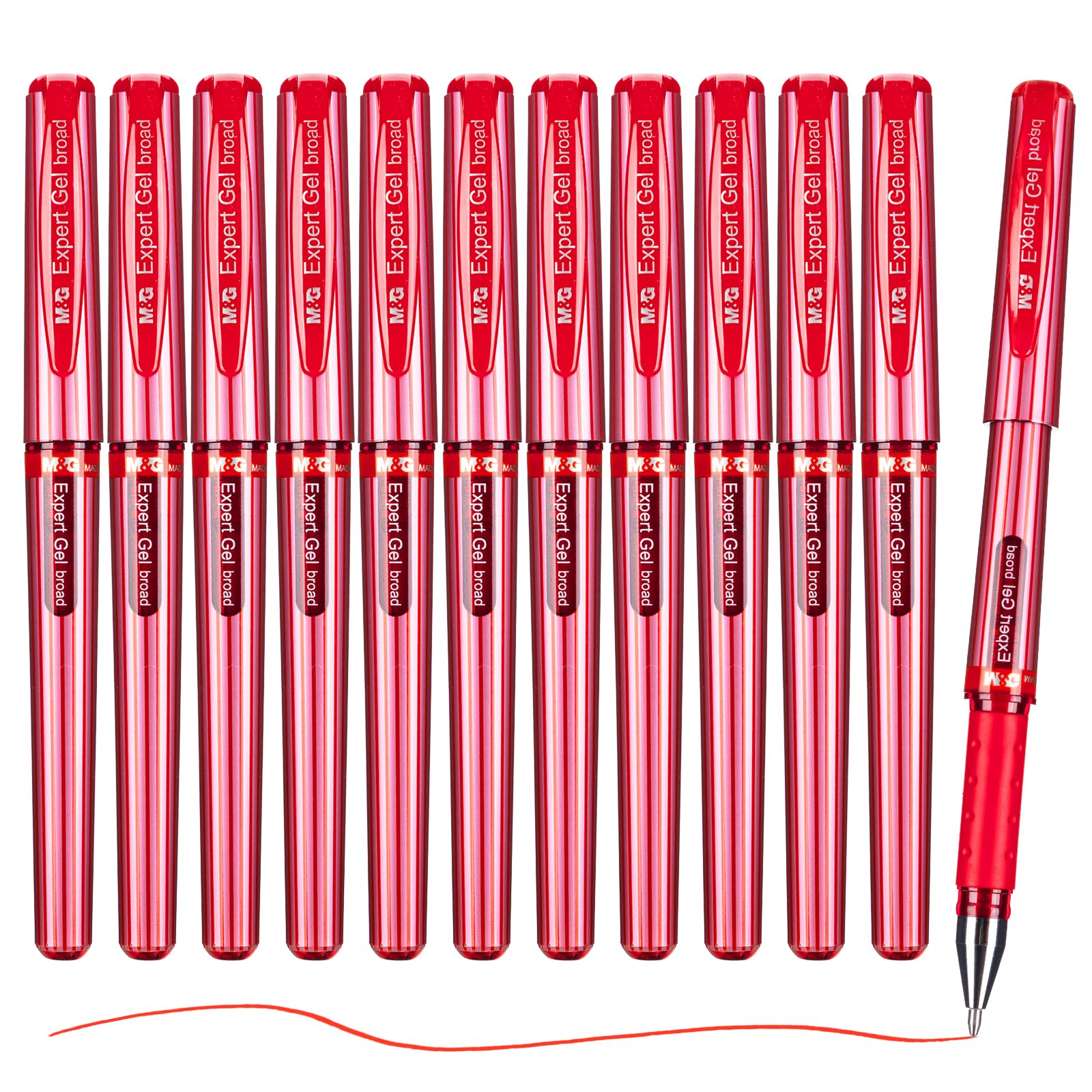 M&G Gel Pens, 1.0mm Red Ink Gel Pens Bold Point, Quick Dry Gel Ink Pens Bulk Smooth Writing with Soft Anti-Slip Grip & Plug-In Cover for Journaling
