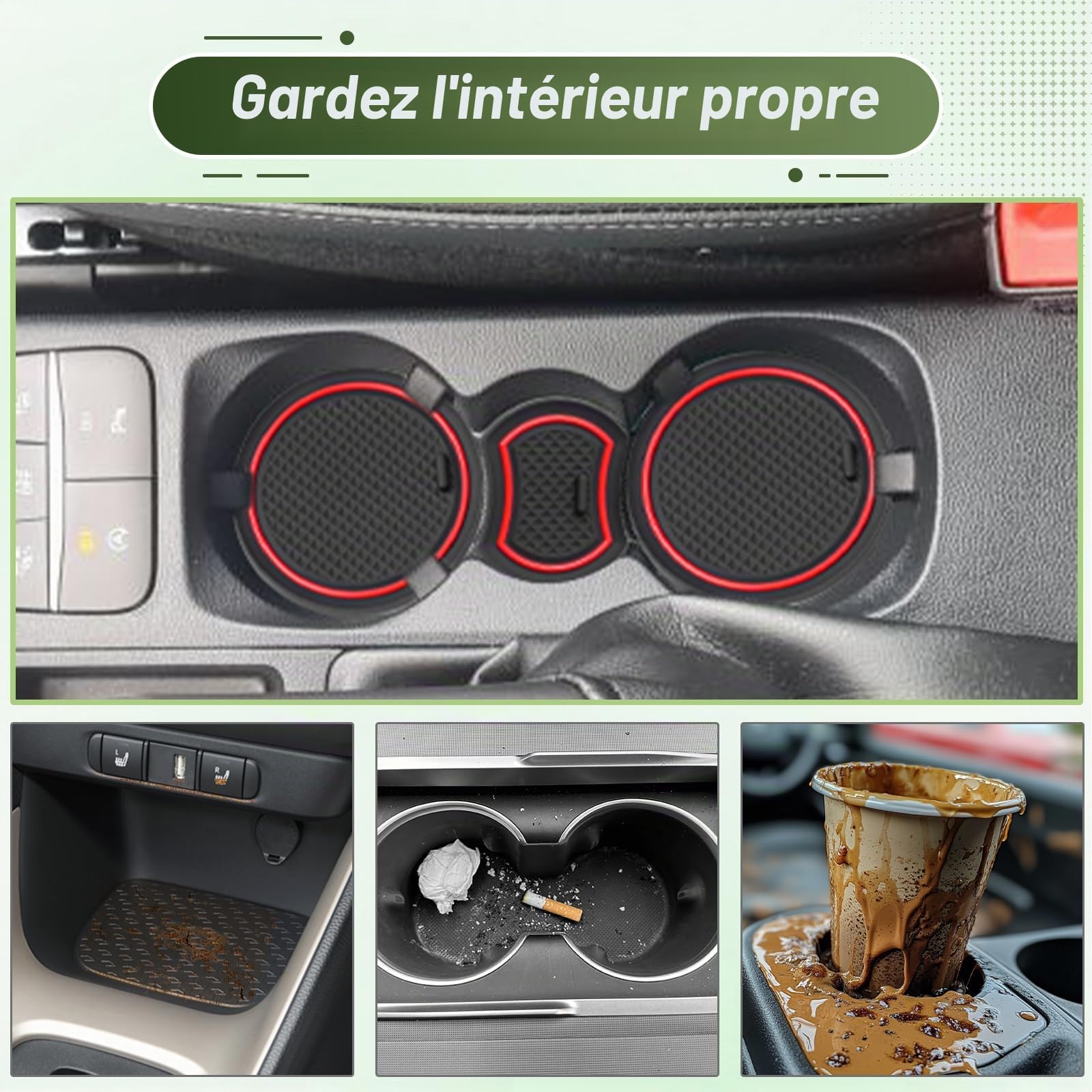 Tapis Anti-dérapant pour Ford Puma II 2020-2024 – Tapis en Caoutchouc Original pour Console Centrale, Porte-gobelets, Fente de Porte, Compatible avec Ford Puma St St-Line Titanium (Rouge)