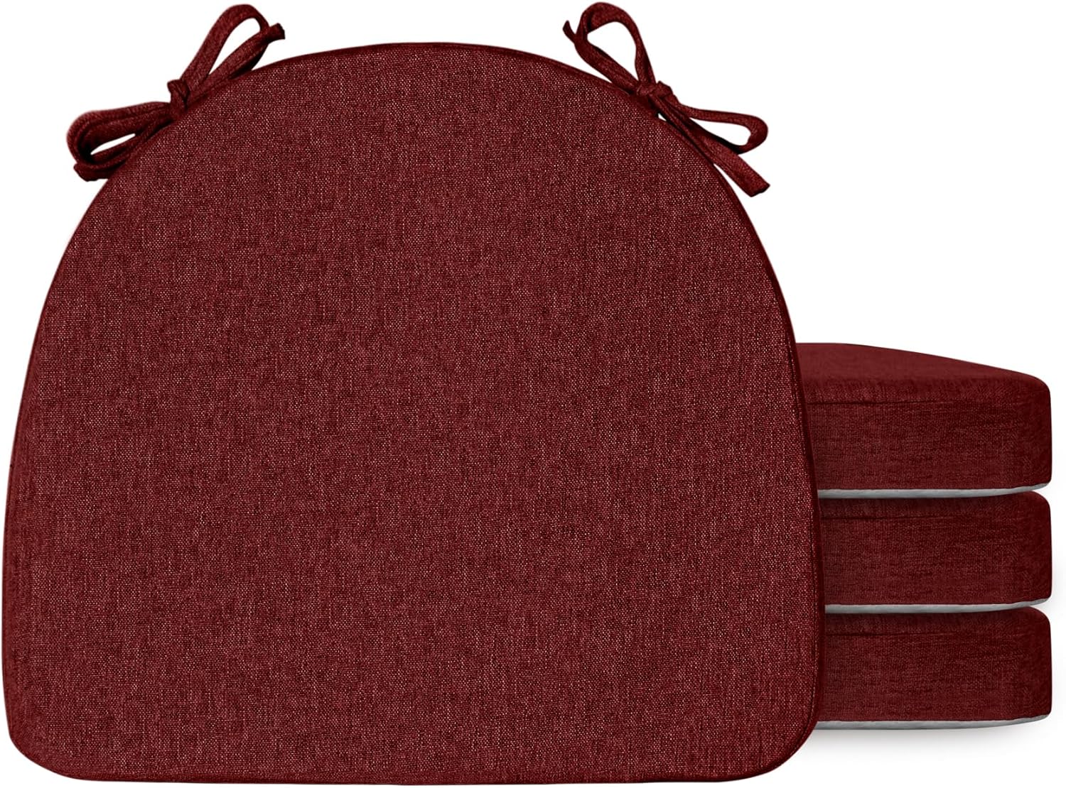 Chair Cushions for Dining Chairs Removeable Washable Cover Chair Pads for Kitchen Decor Indoor Dining Room Patio Chairs Home Collection 17"x16" Set of 4 Wine Red U Shaped Seat Cushion with Ties