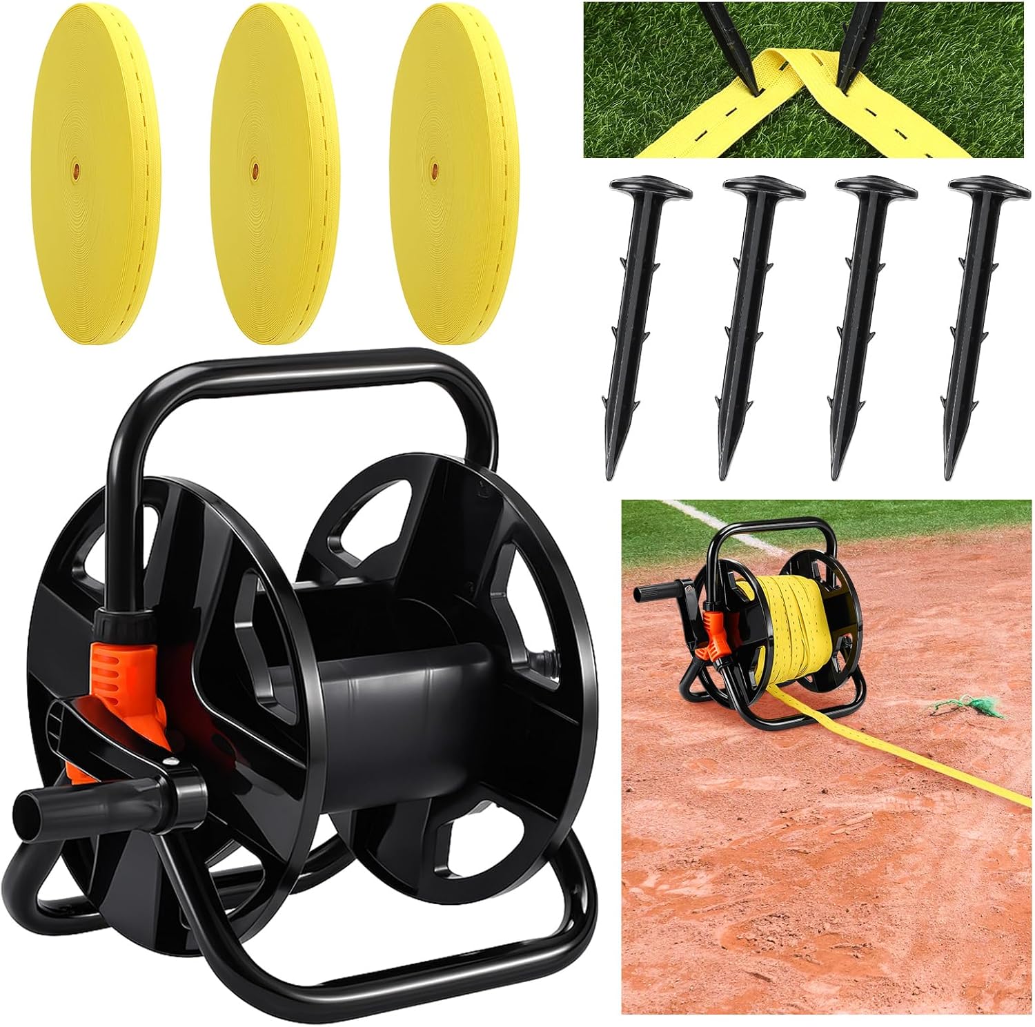 Daifunli 393ft Football Field Chalk Line Soccer Line Pitch Marking Tape with Durable Elastic Football Field Markers Nails Anchor Rope Reel for Baseball Soccer Track Indoor and Outdoor Use