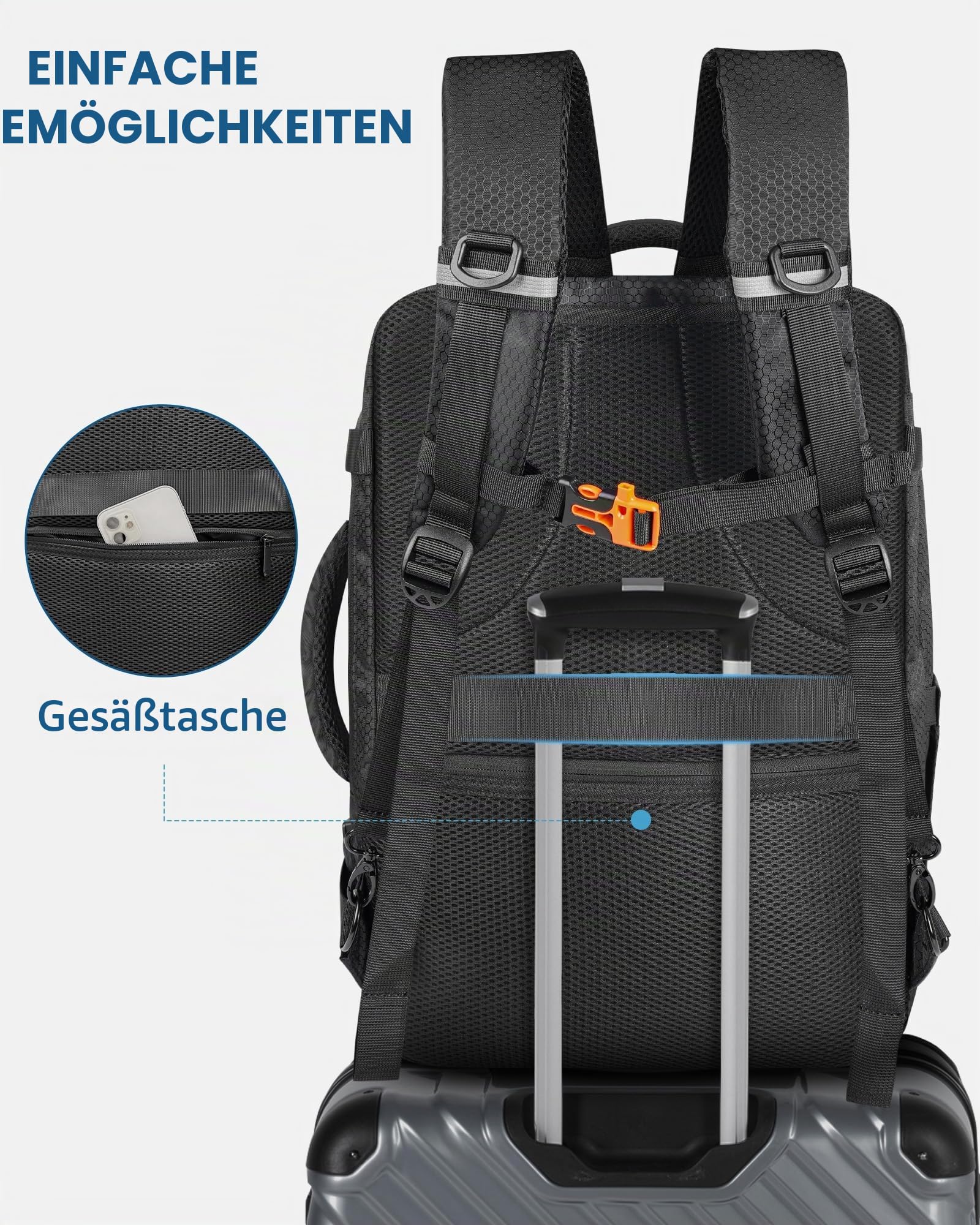 PEKREWS Mavic 3 Pro Tasche, Erweiterbar Handgepäck Rucksack für DJI RC/Pro/N1 Controller, Hartschale Tragetasche Wasserabweisende Reisetasche für 17,3 Zoll Laptop, Fly More Combo und Drohne Zubehör