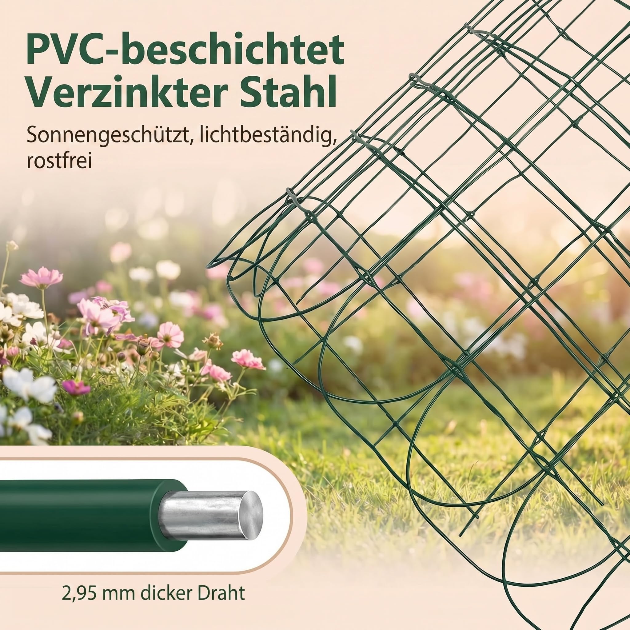Amagabeli Gartenzaun, 0,4 m x 25 m, grün, 2,95 mm, RAL6005, PVC-beschichteter Metalldraht, rostfrei, für den Außenbereich, für Blumentiere